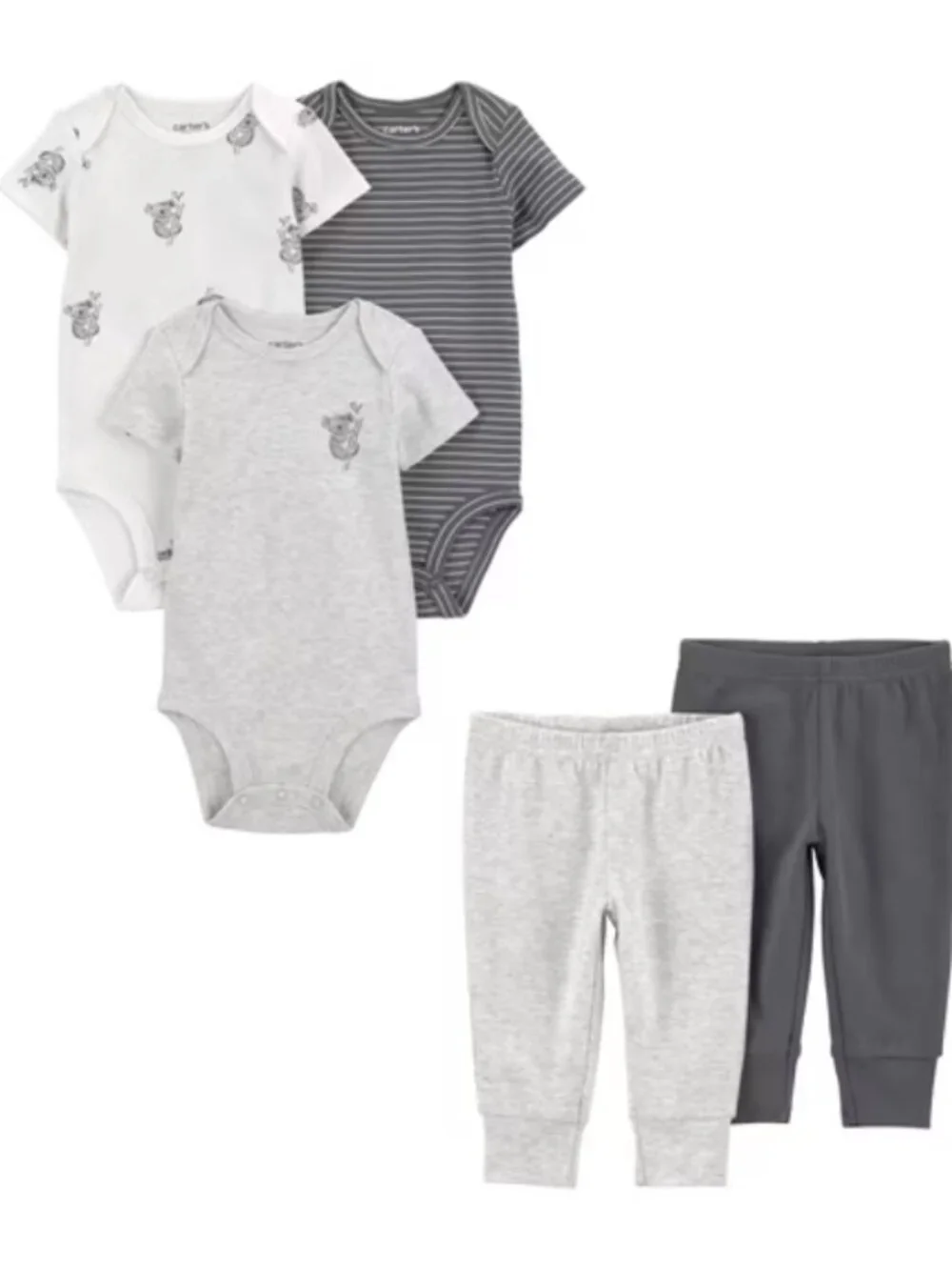 Carter's Child of Mine 5-Piece Cotton Bodysuits & Pants, Gray Koala, Preemie